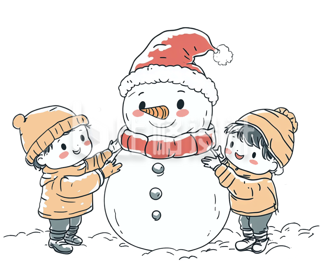 手绘小孩堆雪人