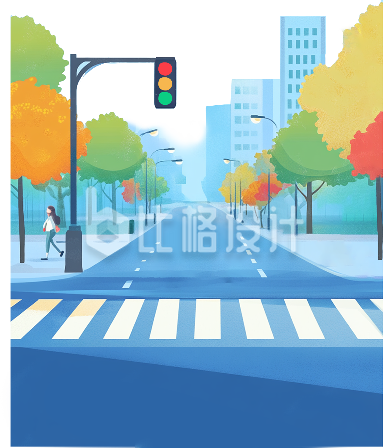 手绘马路场景