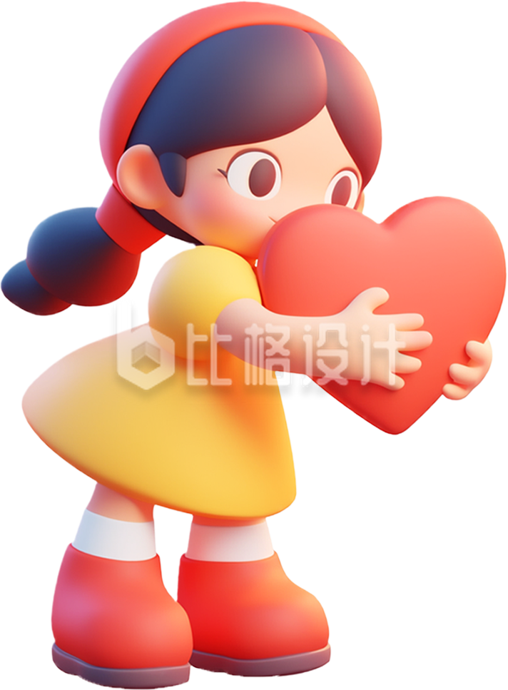 小女孩抱着爱心感恩3D手绘插画