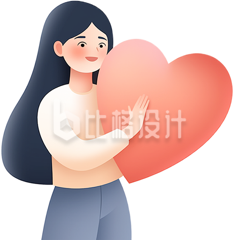 小女孩抱着爱心开心手绘插画 小女孩抱着爱心开心手绘插画