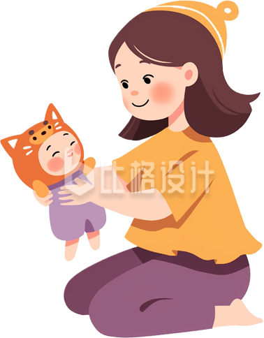 母亲孩子手绘插画