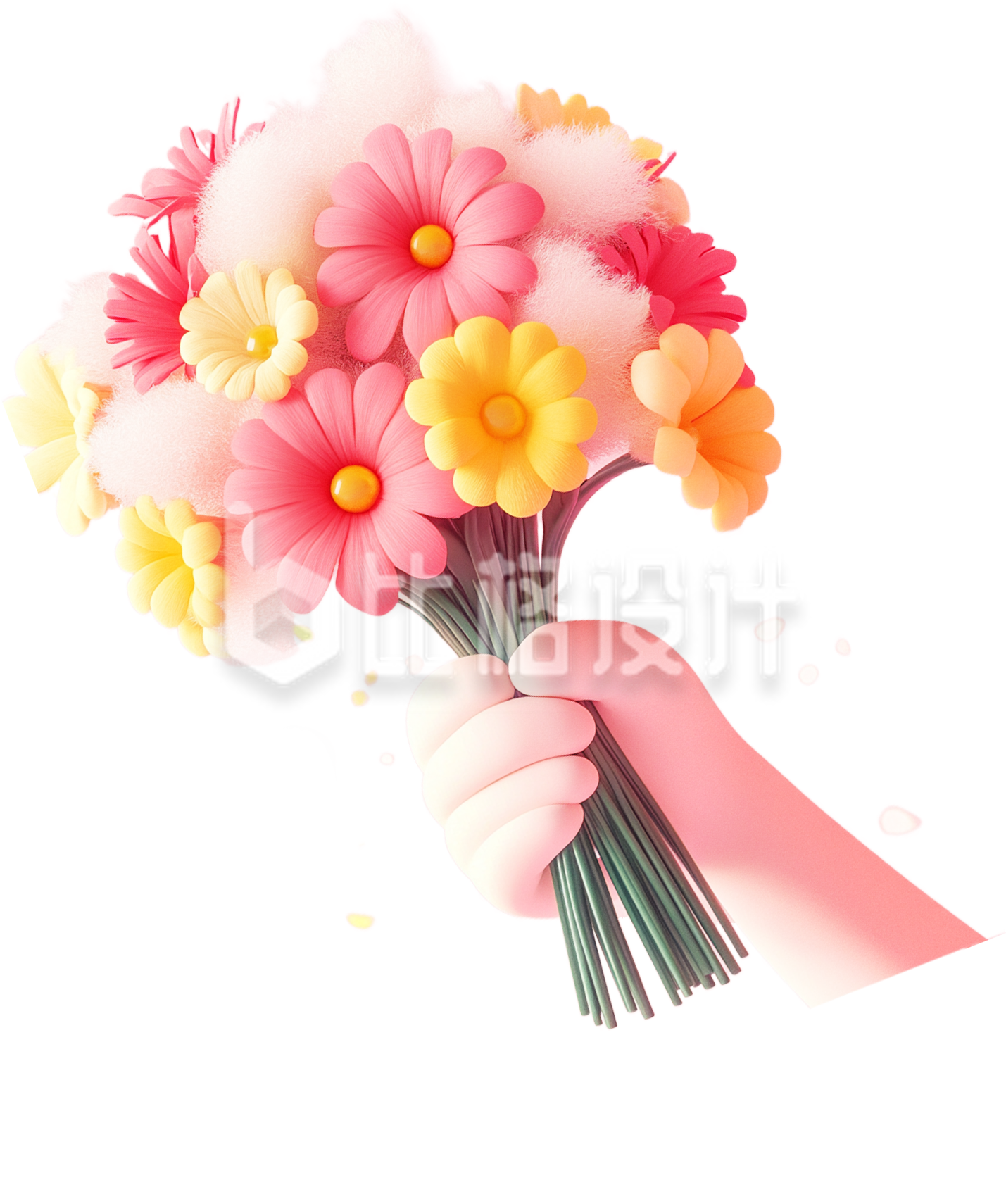 一只手拿着一束花