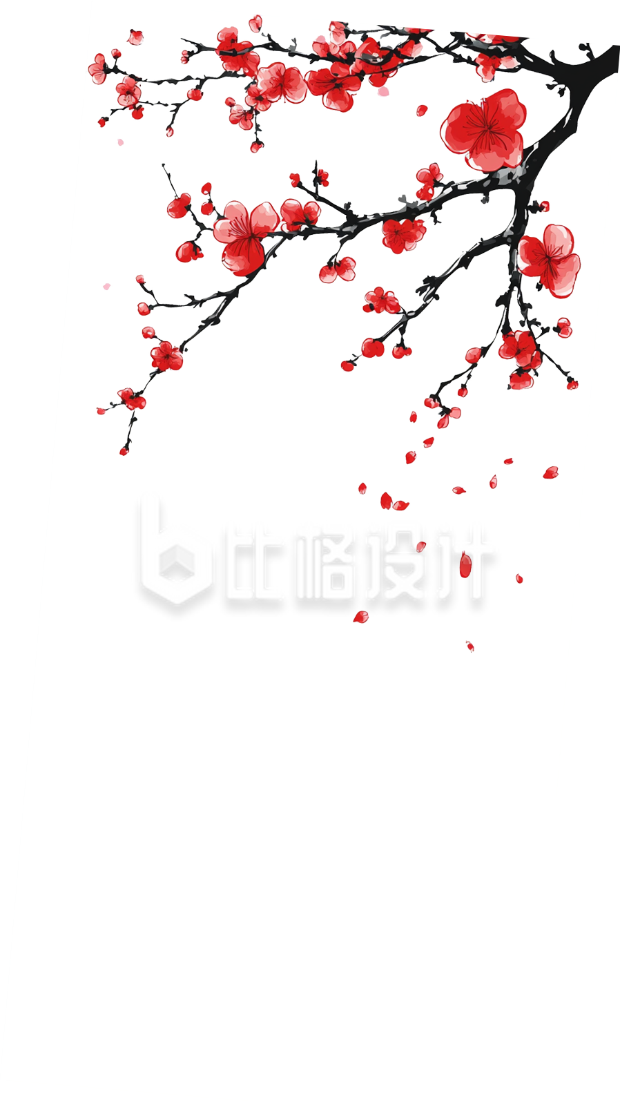 一株红梅飘散着花瓣
