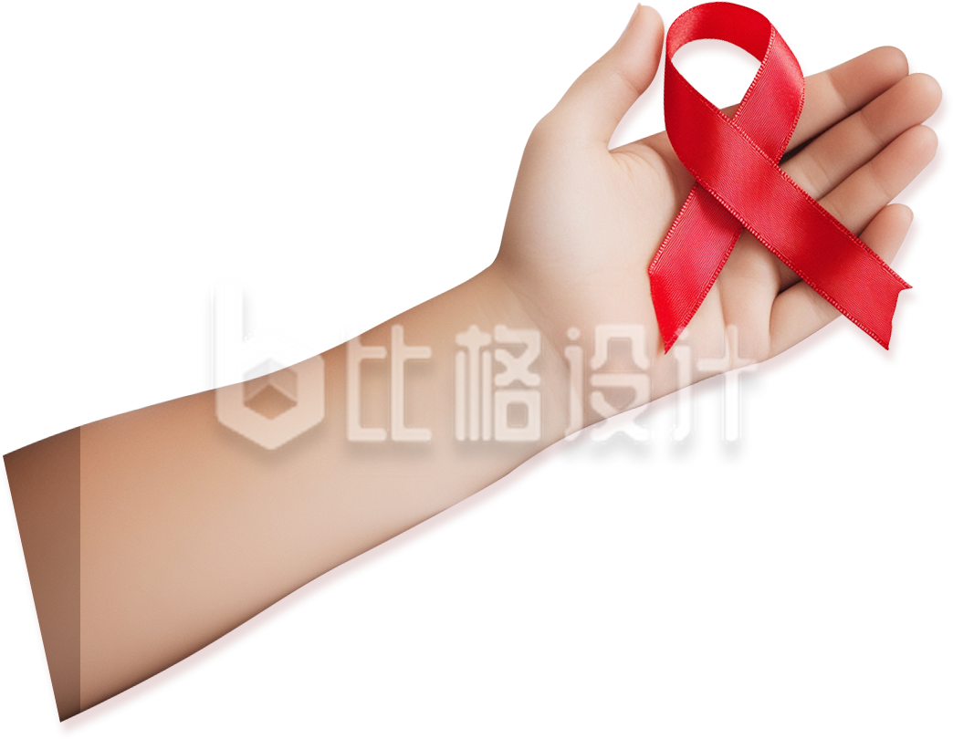 一只手拿着一个红丝带