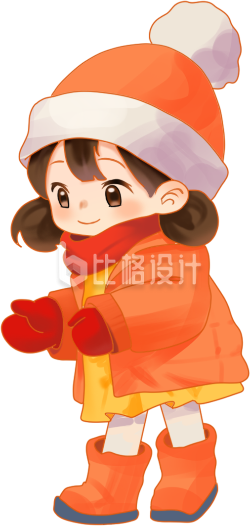小女孩冬天手绘插画