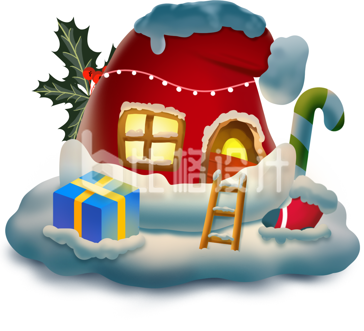 冬季房屋雪地插画