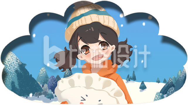 小女孩冬天手绘插画