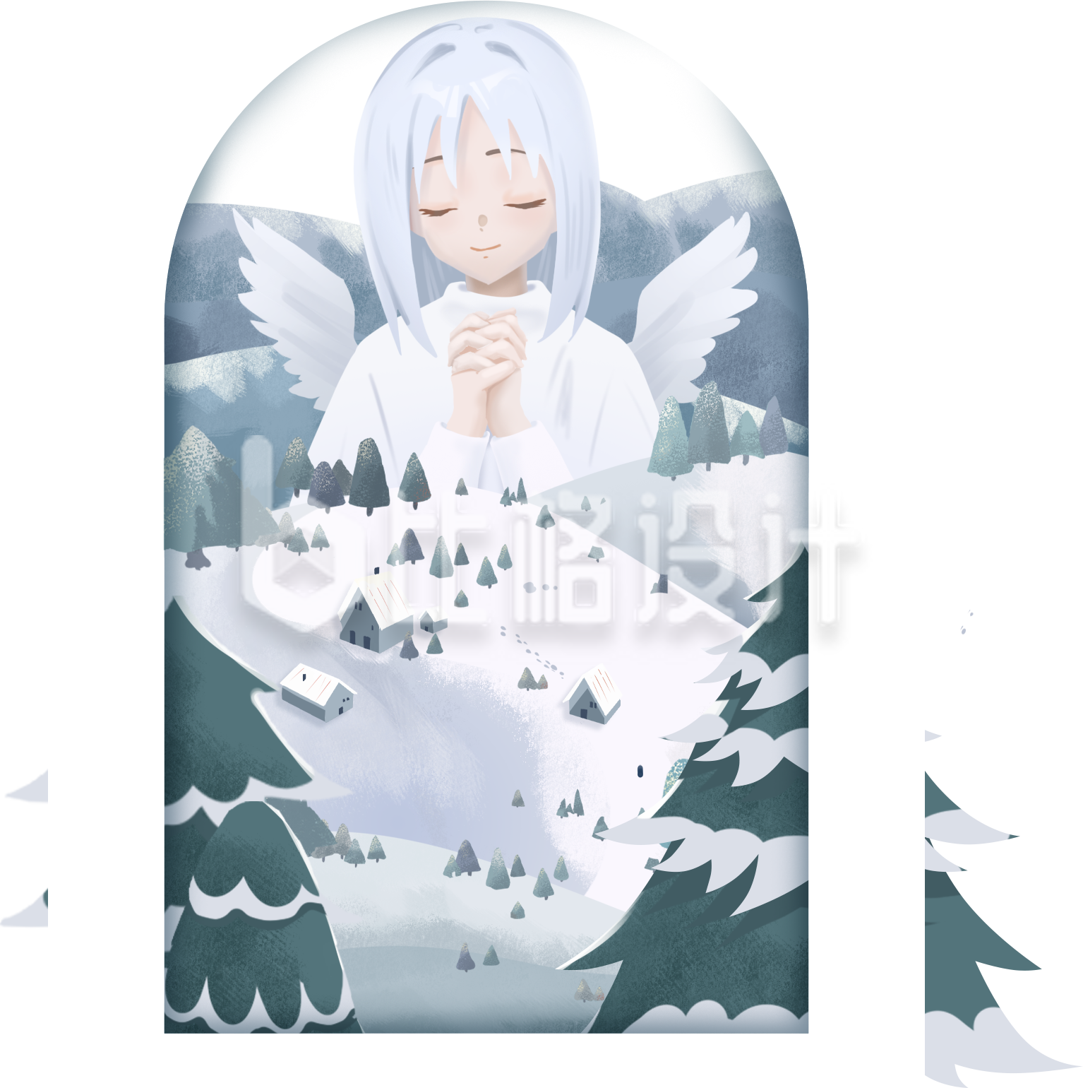 雪山天使插画