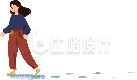 散步女生手绘