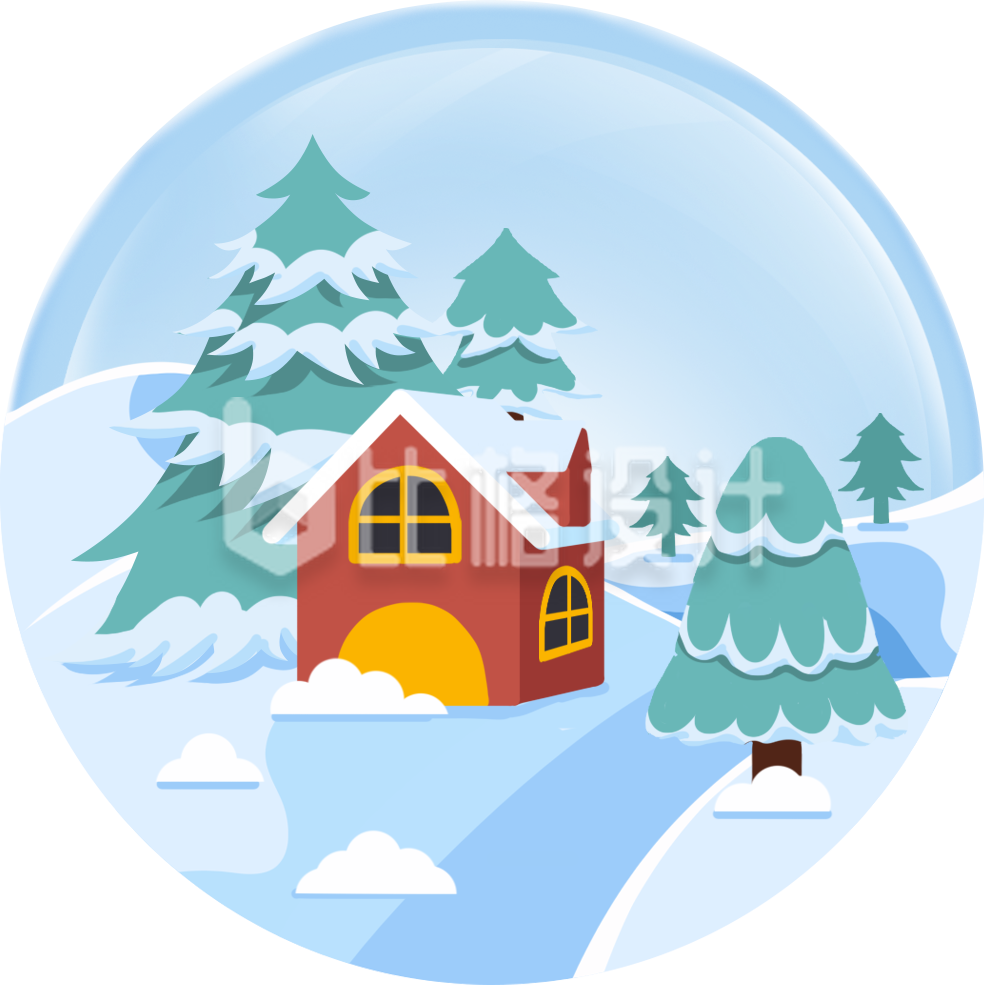 冬日房屋雪景插画