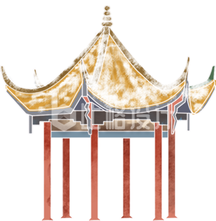 黄色亭子手绘