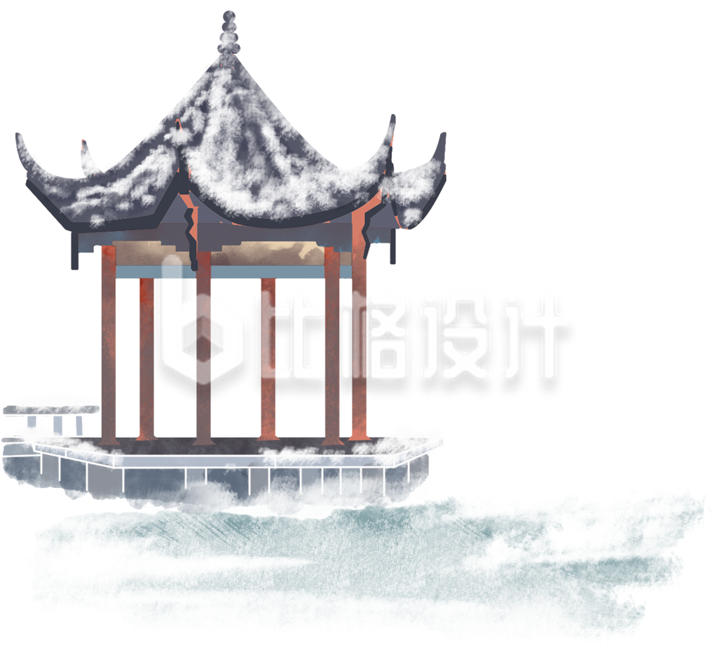 中式建筑亭子手绘