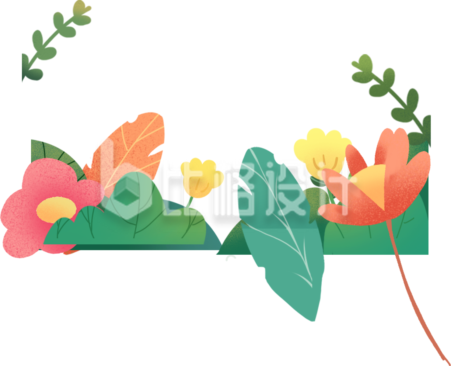 绿色草丛花草手绘插画