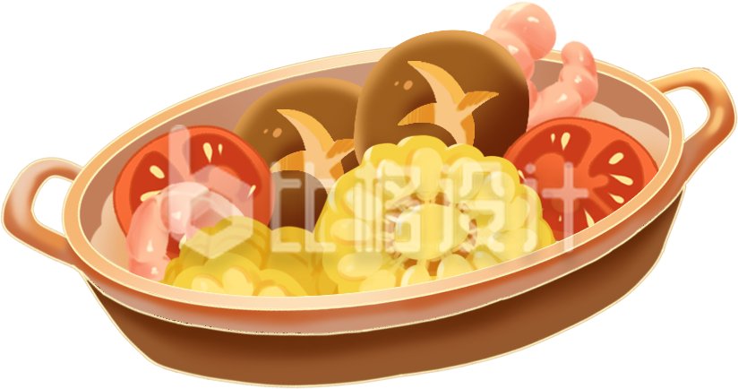一锅蔬菜食材手绘插画