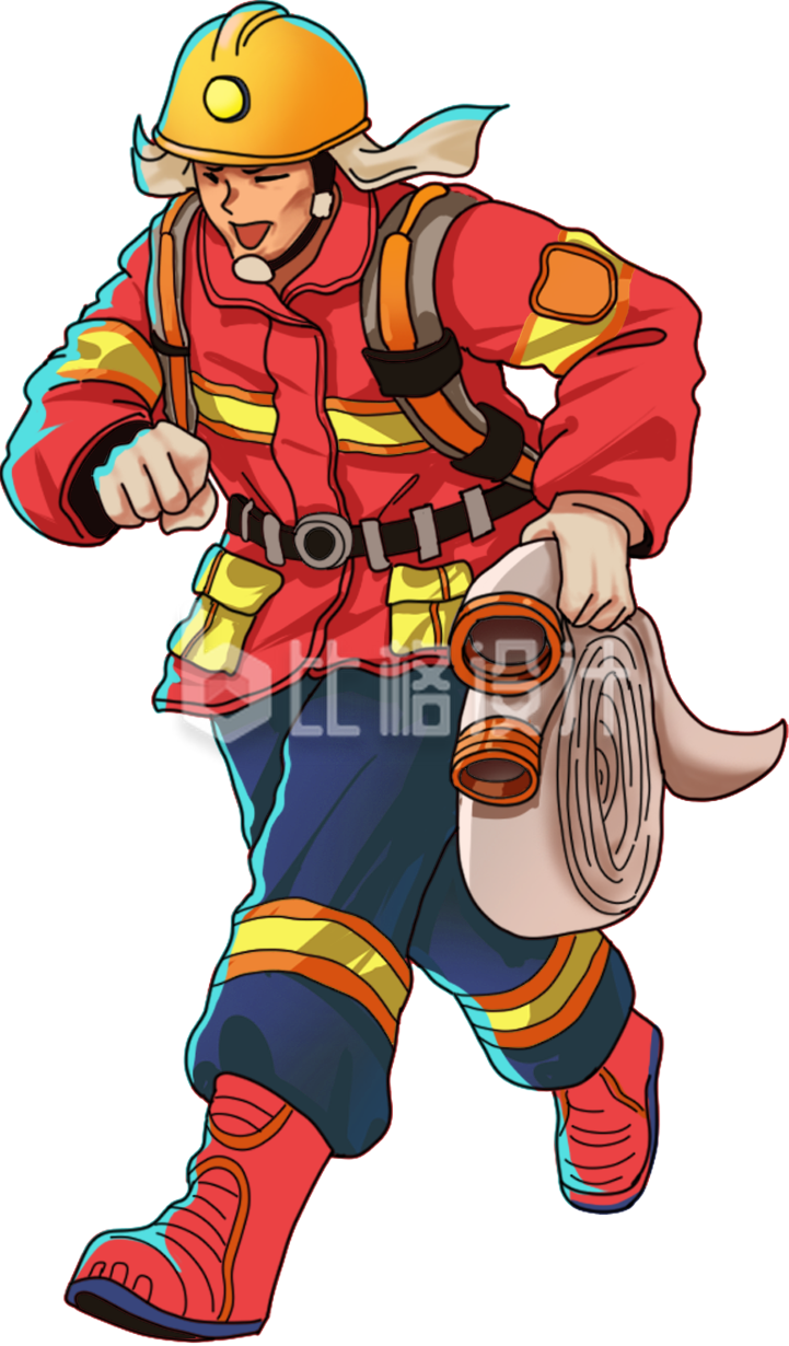 消防员奔跑手绘插画