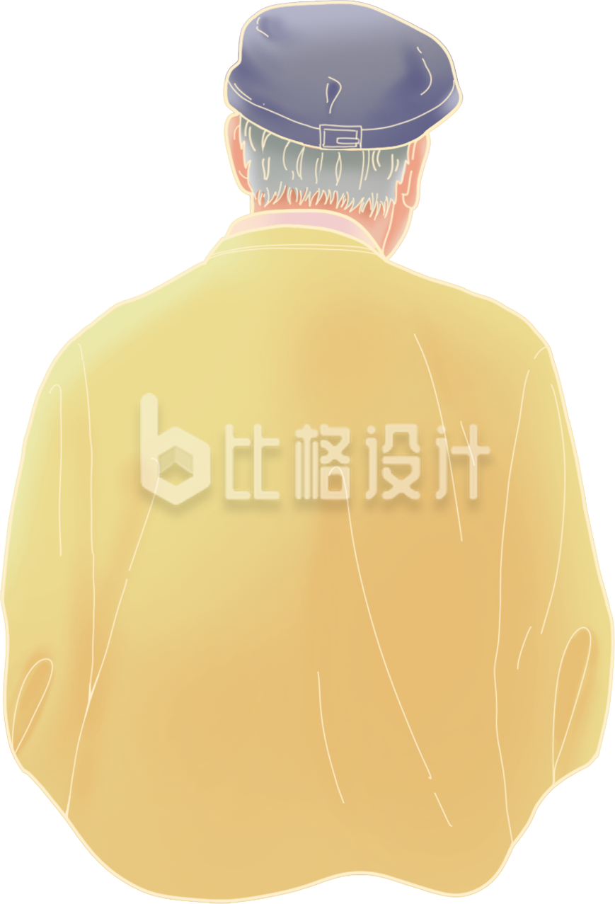老人背影手绘