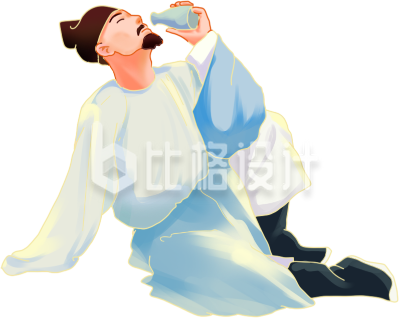 古人饮酒手绘插画