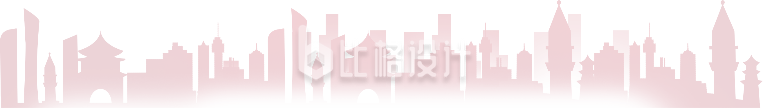 红色城市建筑手绘剪影