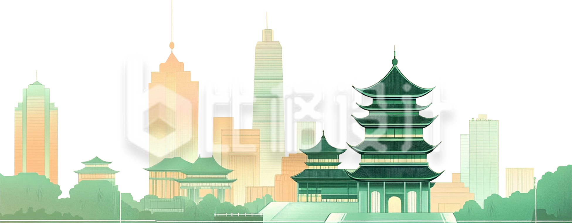 中国风插画建筑群