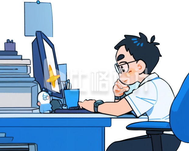 坐在工位电脑前的男孩