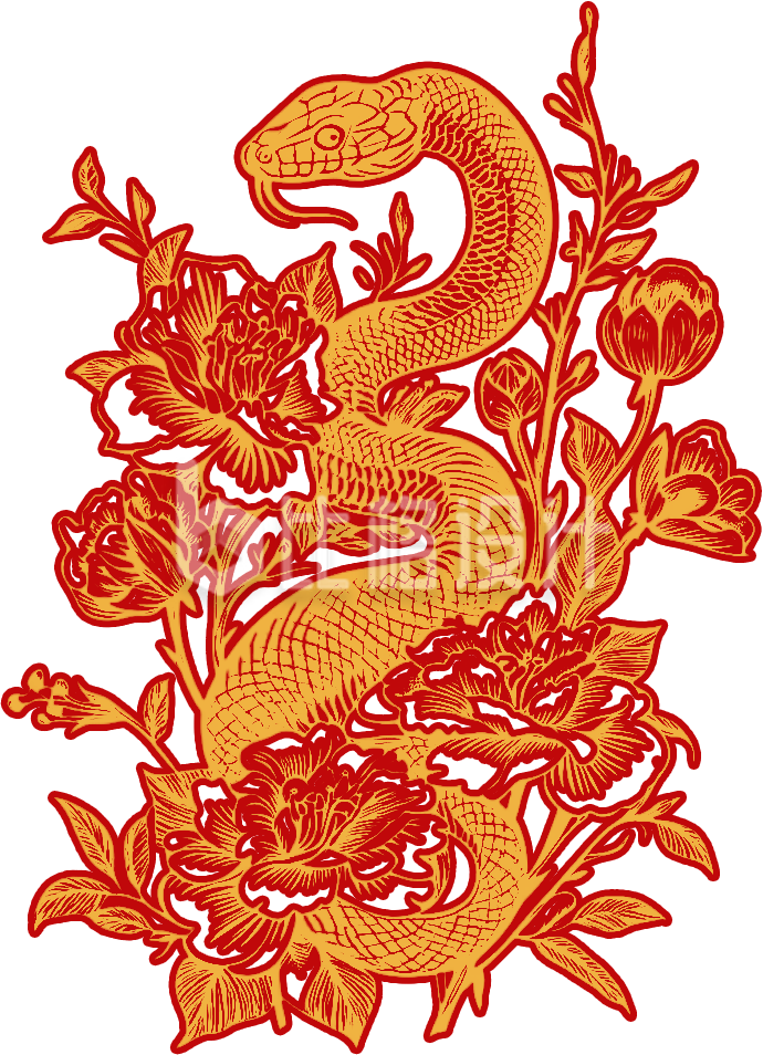 剪纸风蛇年插图