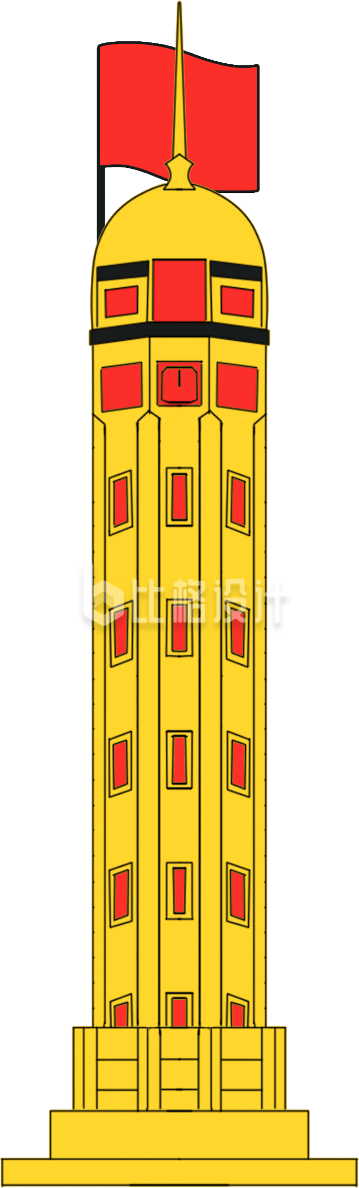 黄色建筑解放碑手绘插画