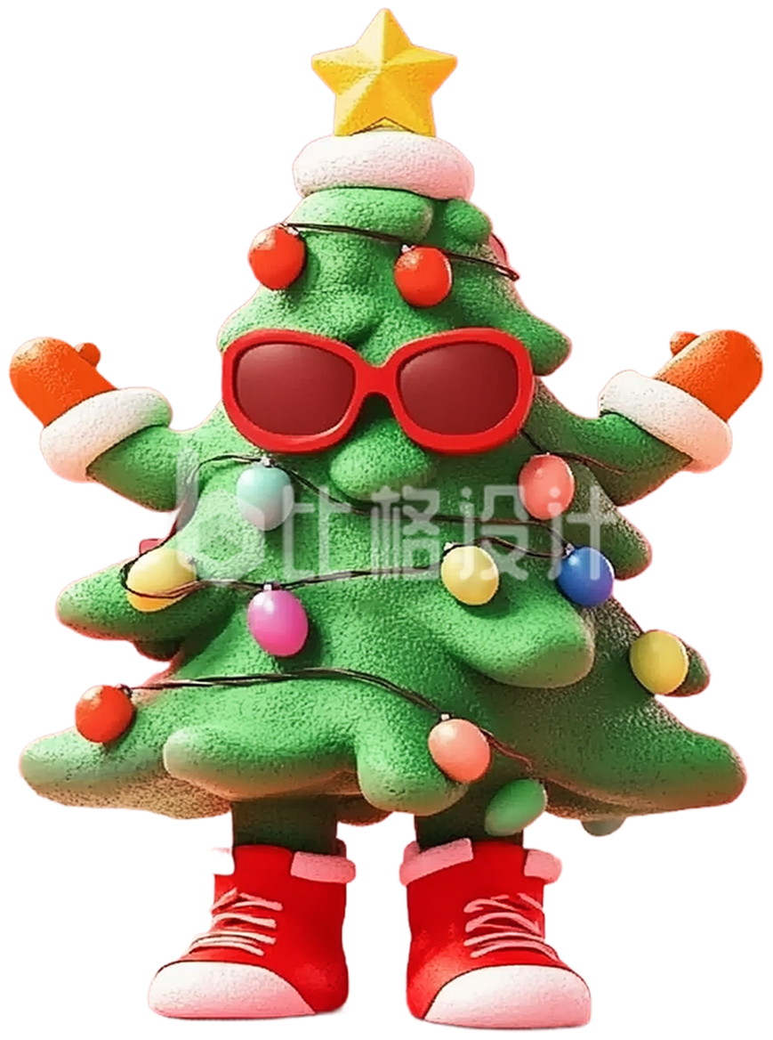 3D绿色圣诞树拟人化