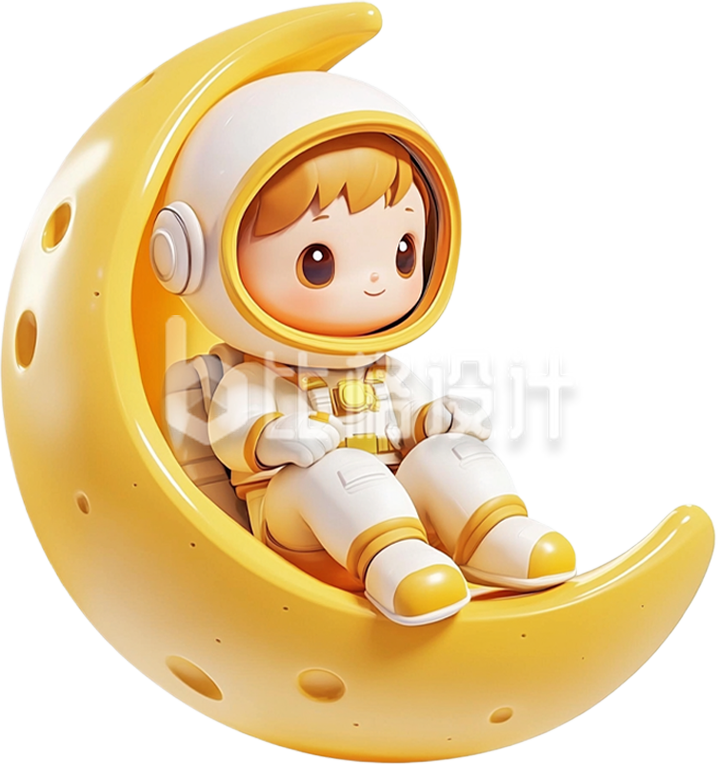 3D黄色月亮坐着宇航员