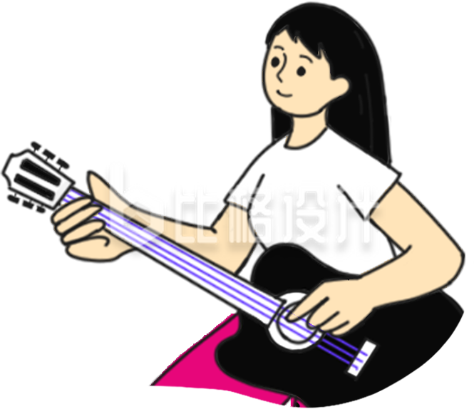 女生弹吉他手绘插画