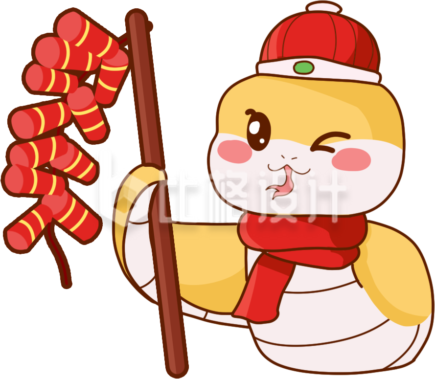 蛇拿鞭炮卡通手绘