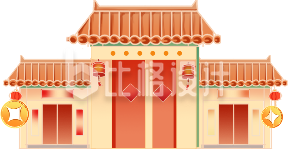 传统中式建筑手绘插画