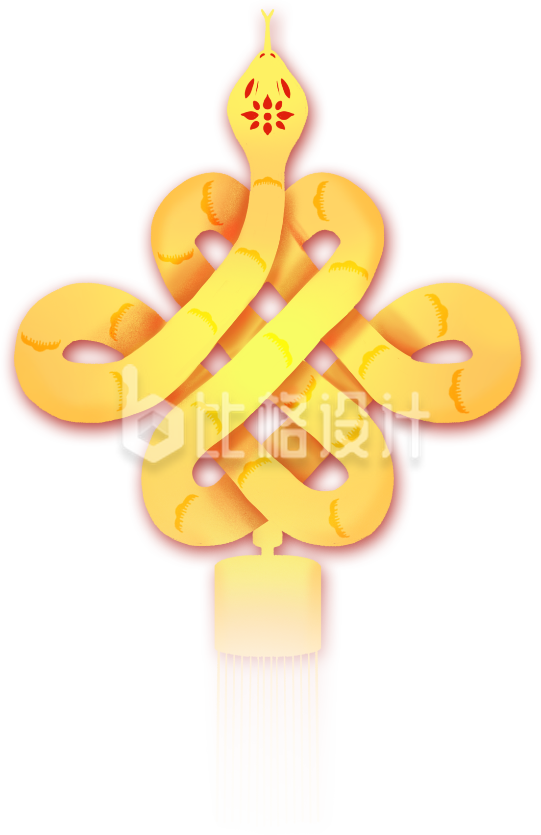 蛇年金蛇中国结手绘插画