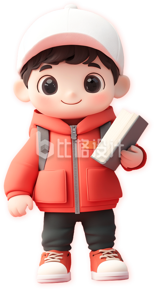 抱着书的红衣小男孩