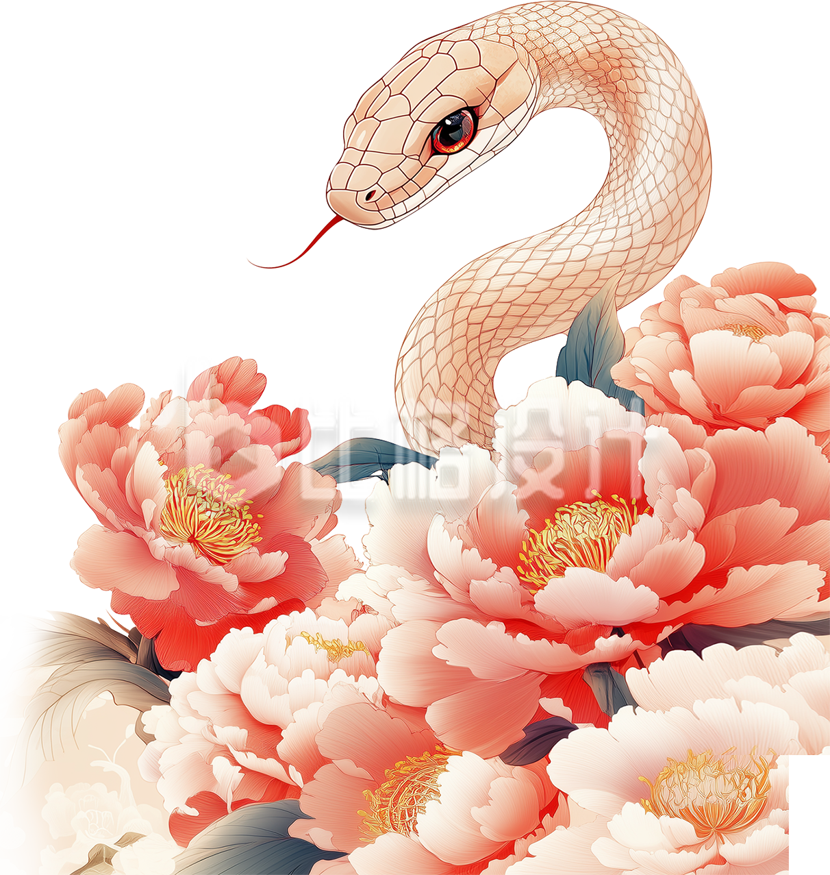 一条白蛇在花丛中穿梭