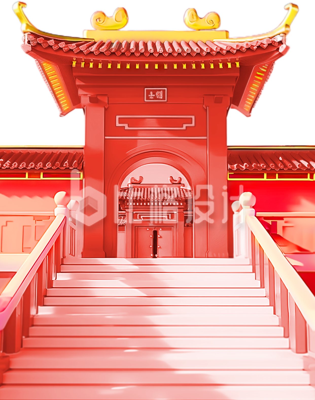 红色3D建筑手绘