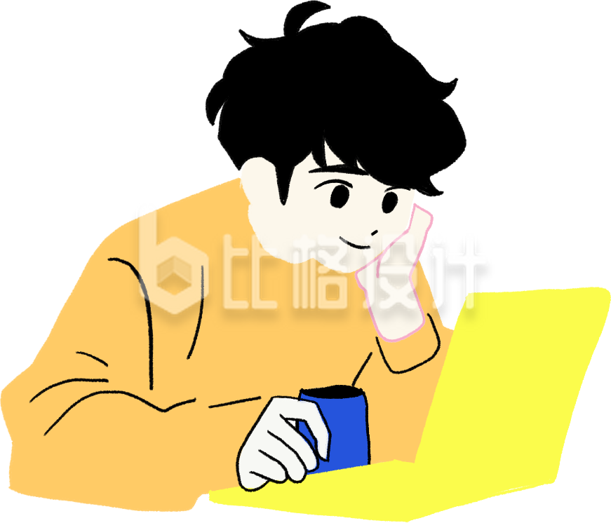 男生电脑办公手绘