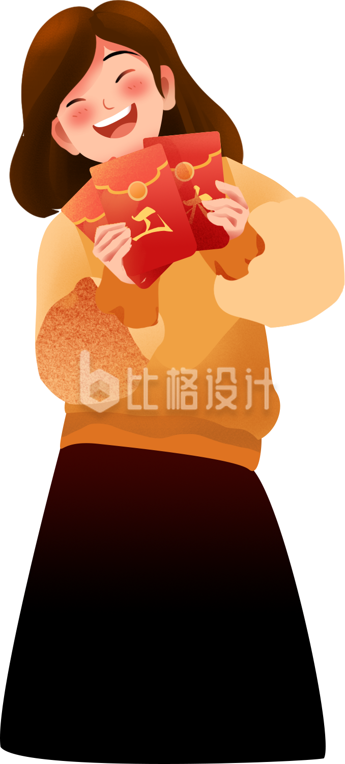 女生新年送红包插画