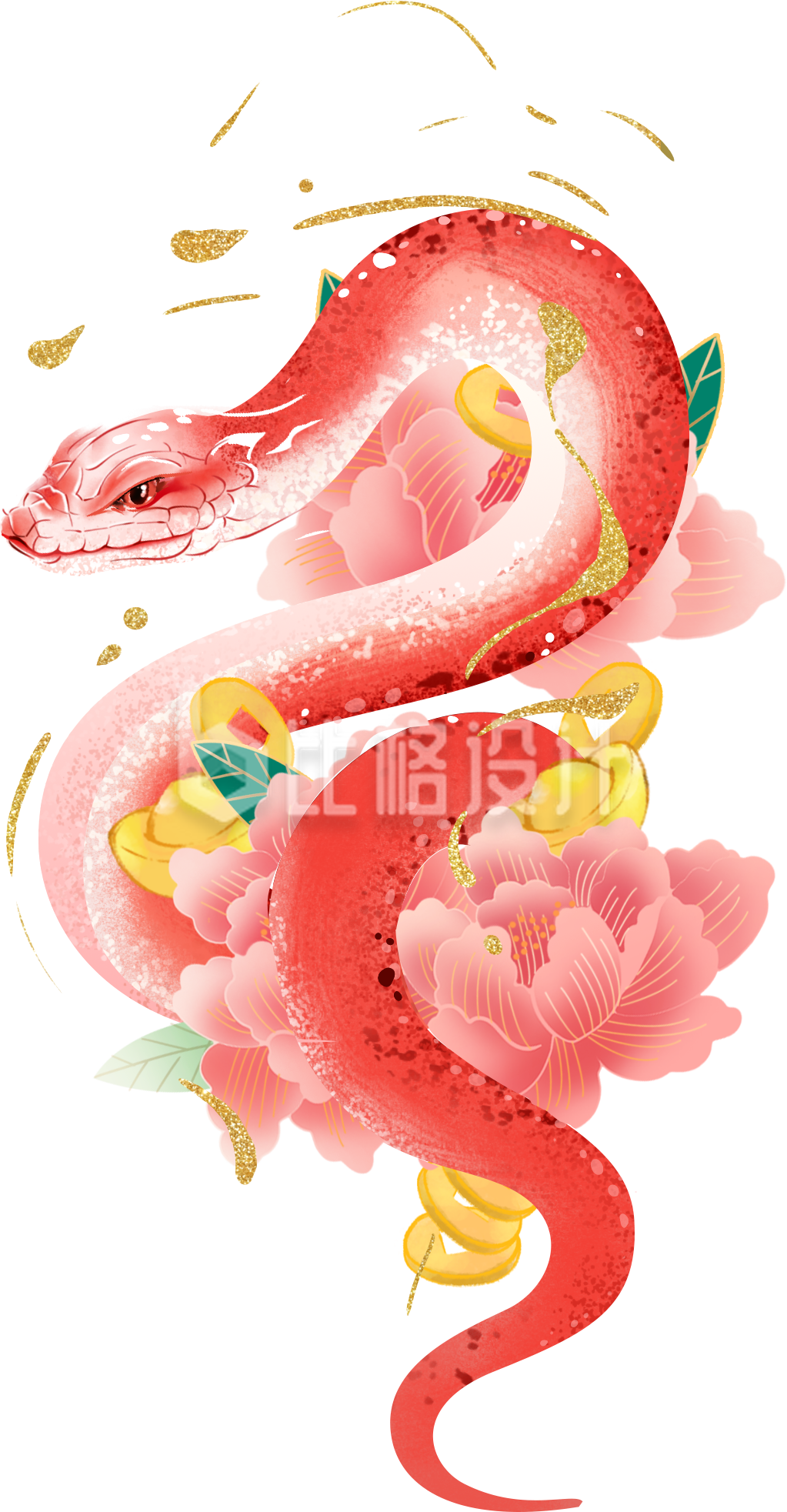 牡丹蛇手绘插画