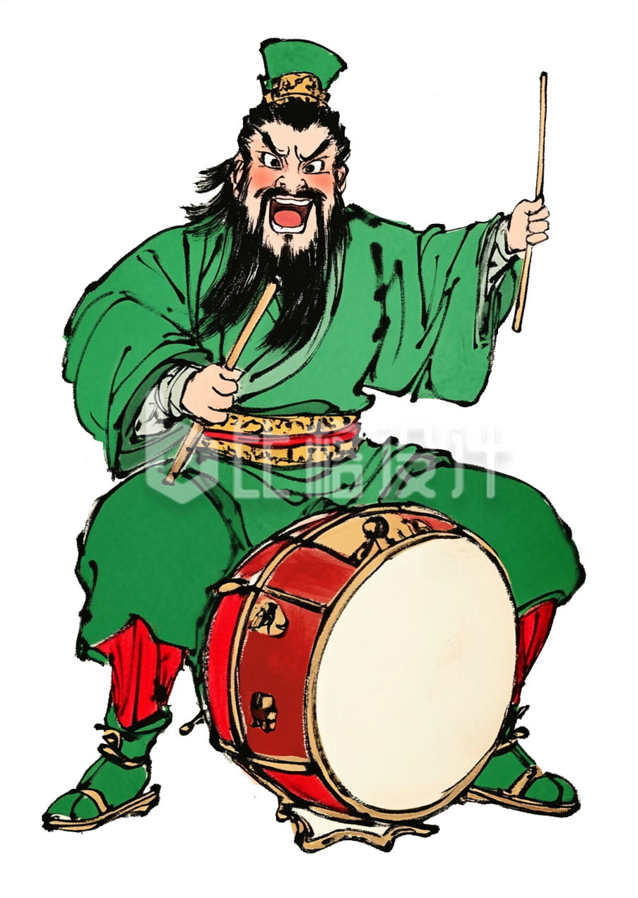 手绘关羽打鼓
