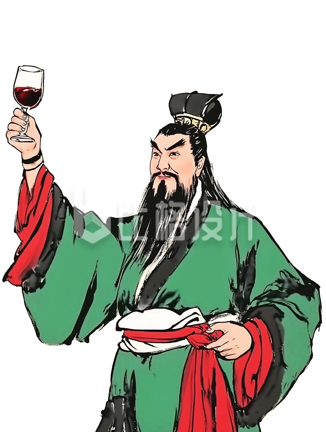 手绘关羽举着酒杯