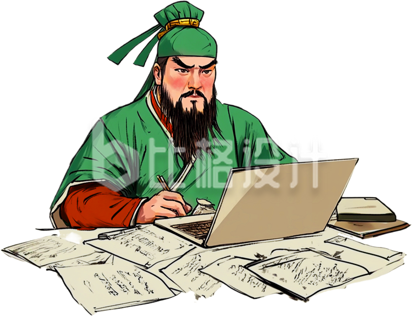 关羽上班办公桌手绘