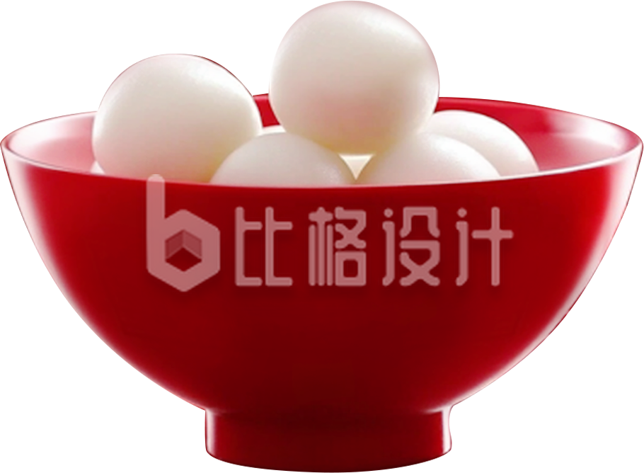 红色碗装着汤圆