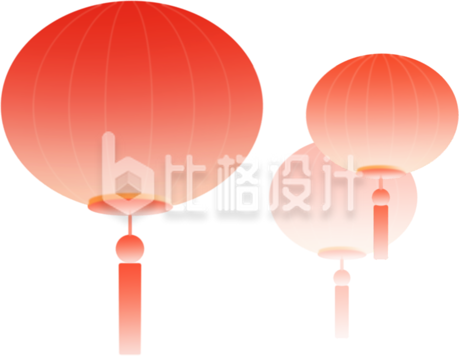三个灯笼渐变手绘