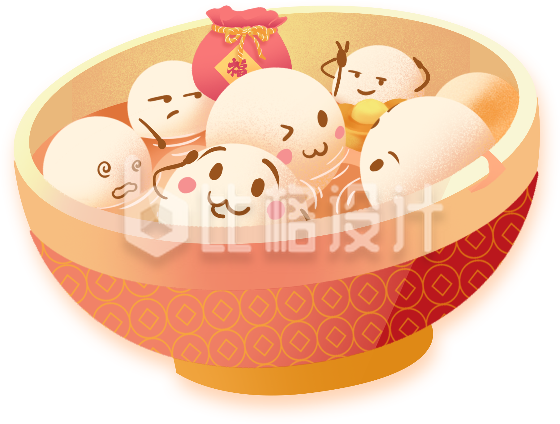 元宵节一碗汤圆卡通插画
