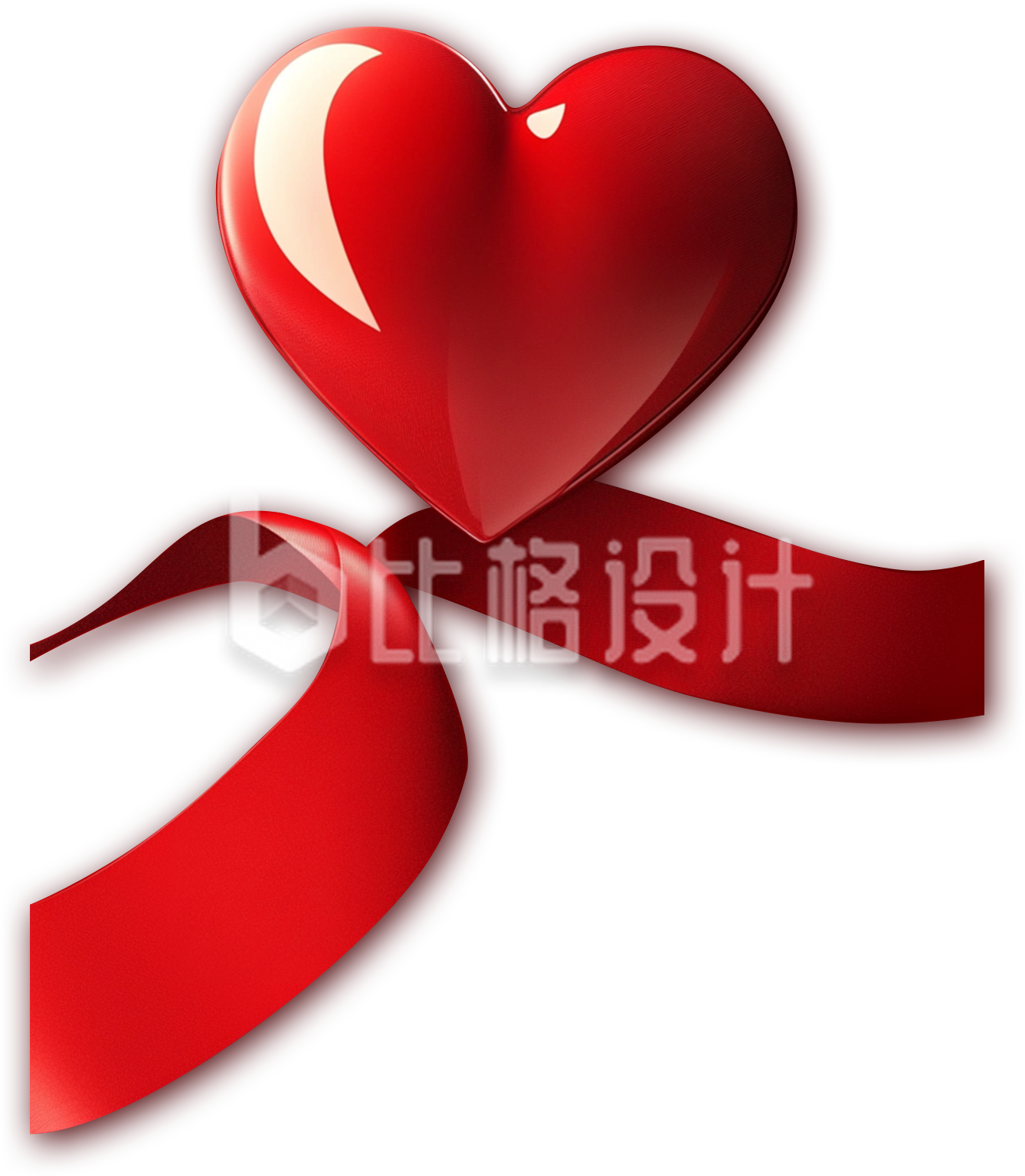 红色丝带缠绕着一颗爱心