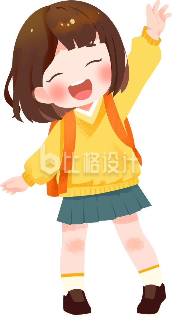 小女孩学生可爱卡通插画
