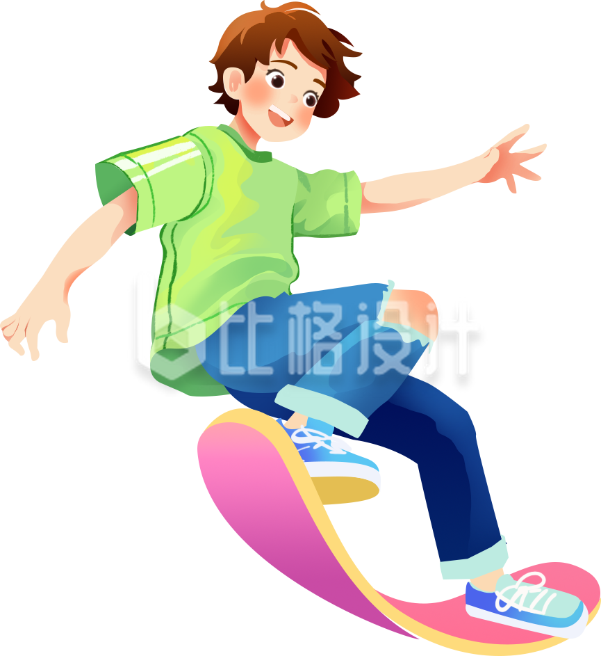 男生滑滑板手绘插画