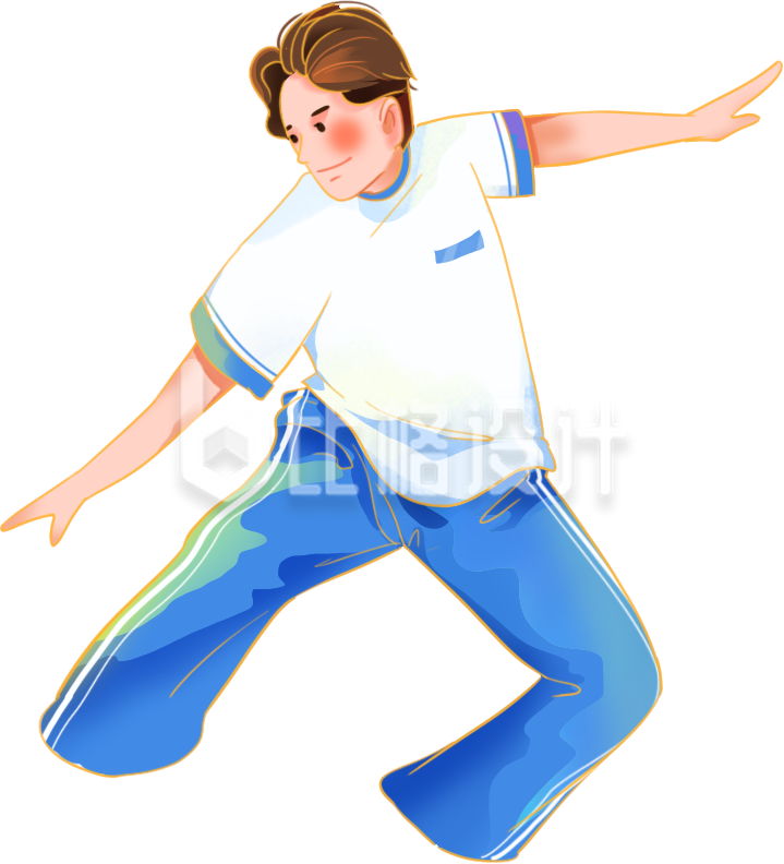 男生冲浪手绘插画