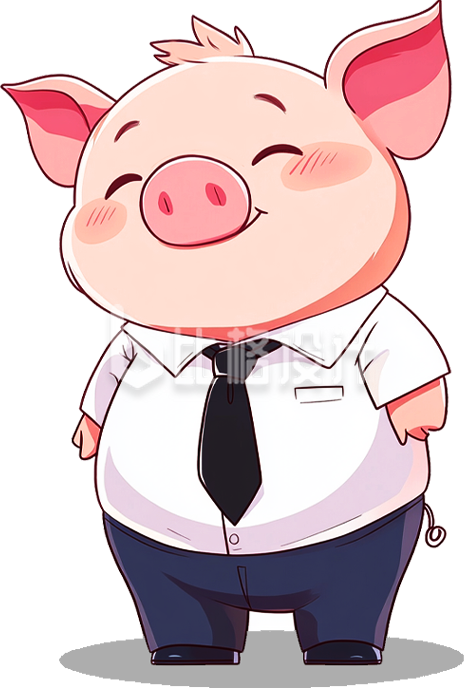 手绘穿工作服的小猪