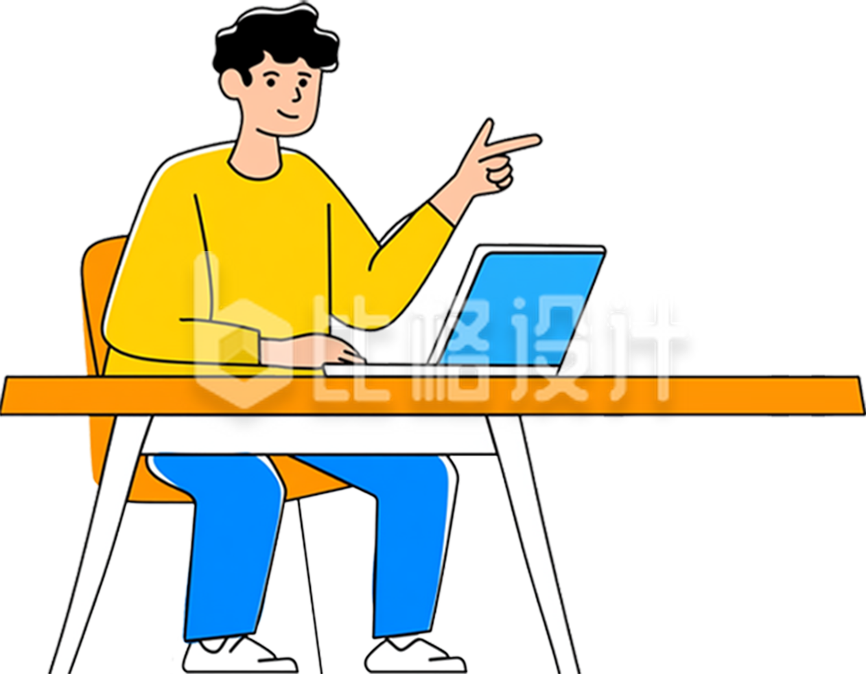 男生电脑办公手绘